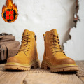 美式复古男士马丁靴2024新款秋冬季男鞋加绒高帮工装男款真皮靴子_03 驼色棉鞋增高款 42