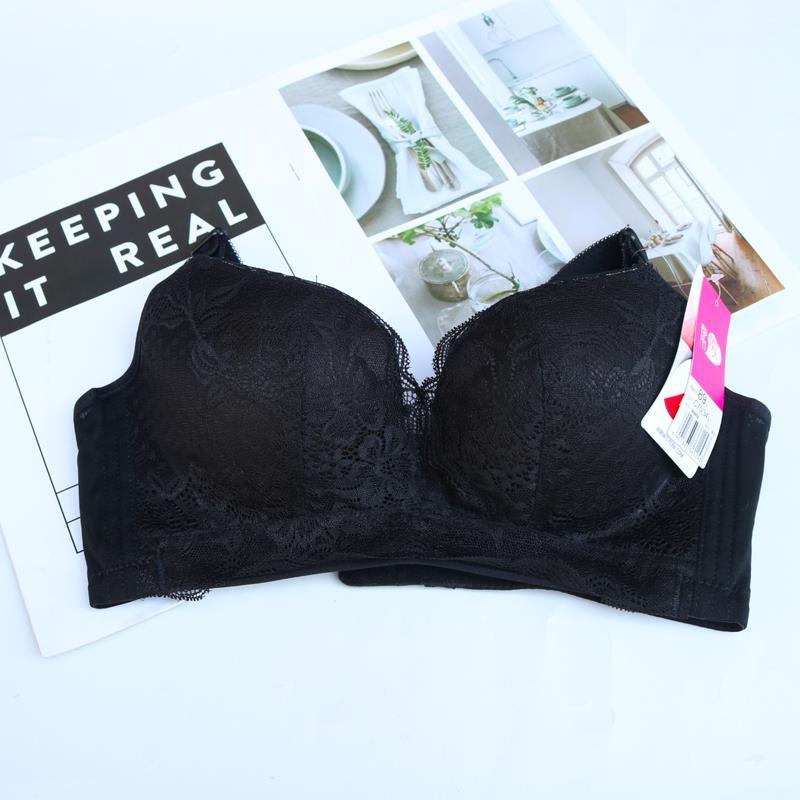 清仓都市丽人大码文胸超薄模杯无钢圈少女蕾丝聚拢调整黑色内衣女