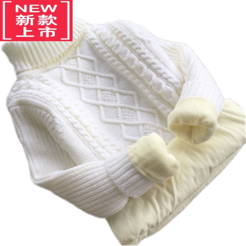 可莉允儿童毛衣中大童男童半高领加厚针织衫女童打底白色毛衣演出服加绒图片