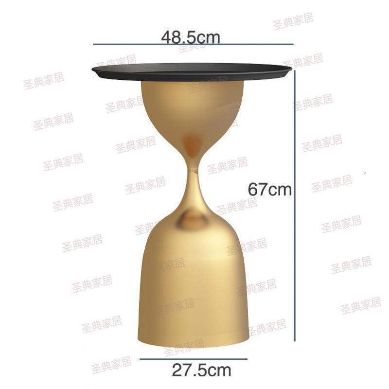 森美人北欧创意边几简约现代客厅沙发小茶几边柜圆形铁艺角几小圆桌 大号烤漆黑盘面+纳米金底座组装