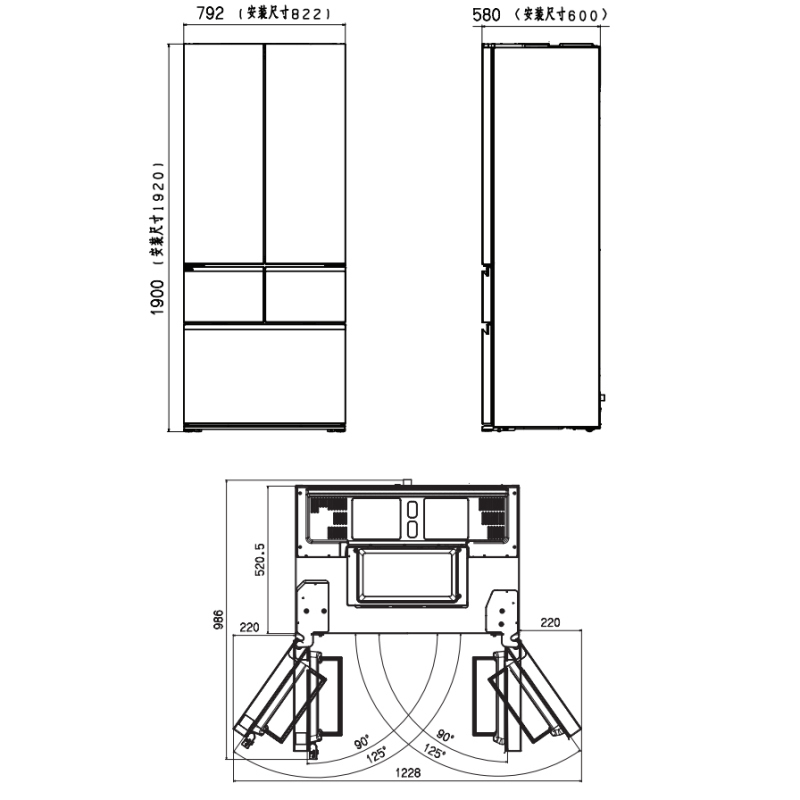 松下(Panasonic) NR-W461BF-TC 453L超声波保湿宽幅变温nanoeX水离子抗菌嵌入式冰箱