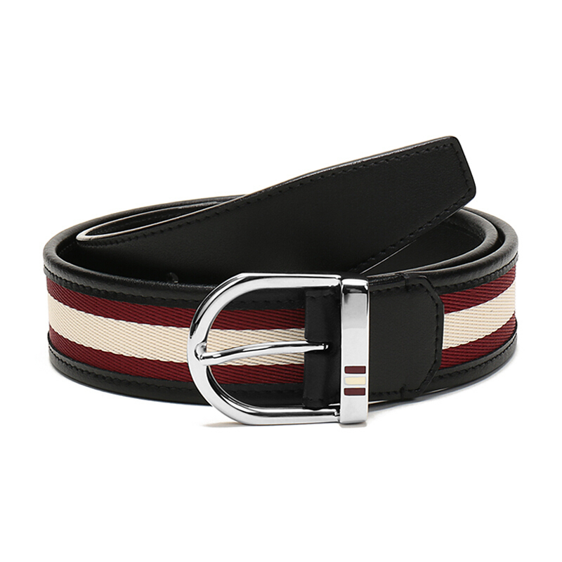 bally 巴利 男士织物配皮不可裁剪针扣皮带腰带 darkon 35 m t