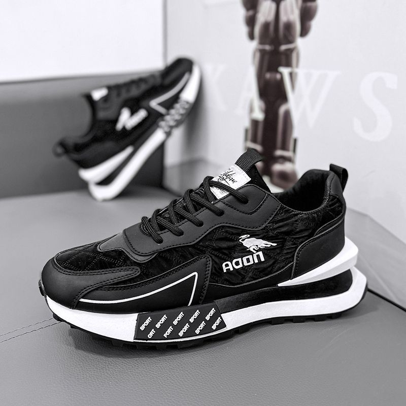 男鞋2023秋季新款男士休闲运动鞋子厚底增高防滑学生跑步老爹潮鞋 黑色 42