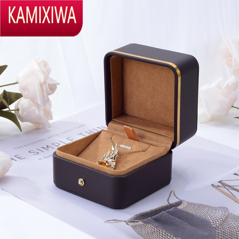 KAMIXIWA金边pu皮首饰盒婚礼单个戒指盒项链耳钉收纳盒手表手链礼物盒