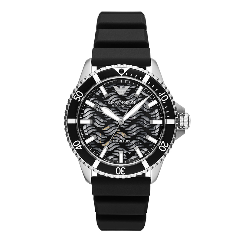 armani阿玛尼手表 男表时尚休闲水鬼黑表盘防水 硅胶表带机械男士腕表