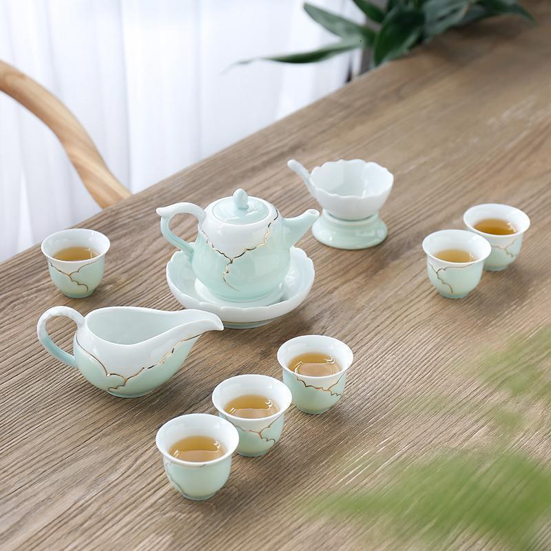 家柏饰(CORATED)整套日式功夫创意家用简约描金茶具青蓝陶瓷泡茶套装特色小套高清大图