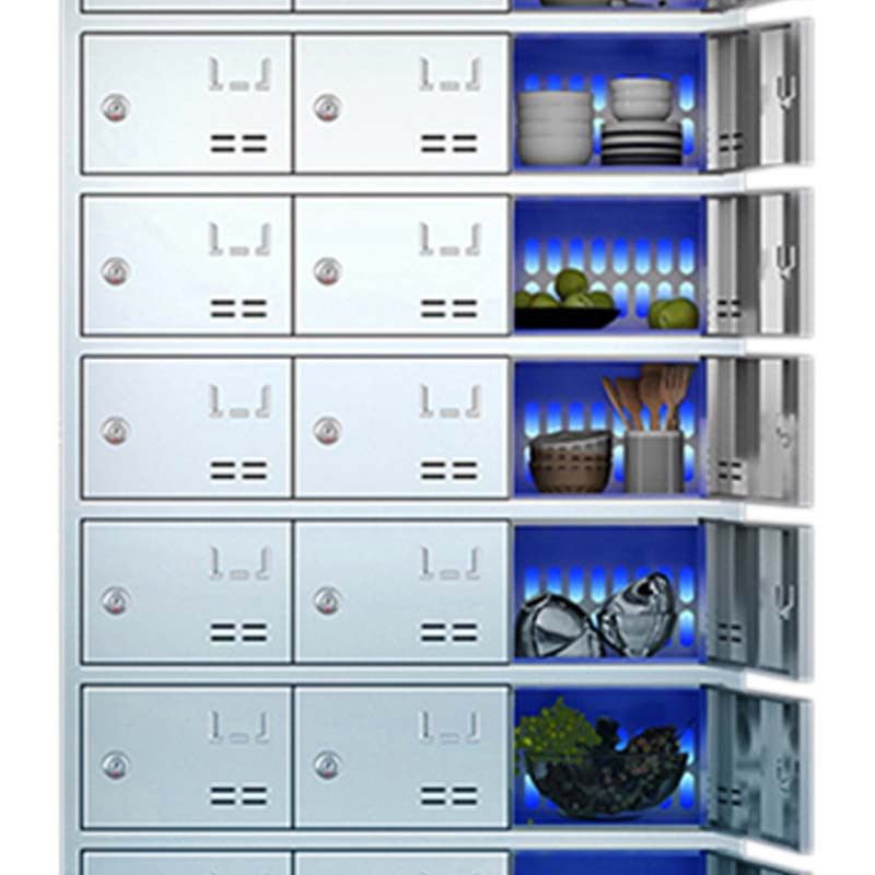 鑫升顺不锈钢员工食堂消毒碗柜餐厅紫外线高温餐盘餐具柜多格饭盒储物柜24门碗柜 紫外线消毒+高温热风循环高清大图