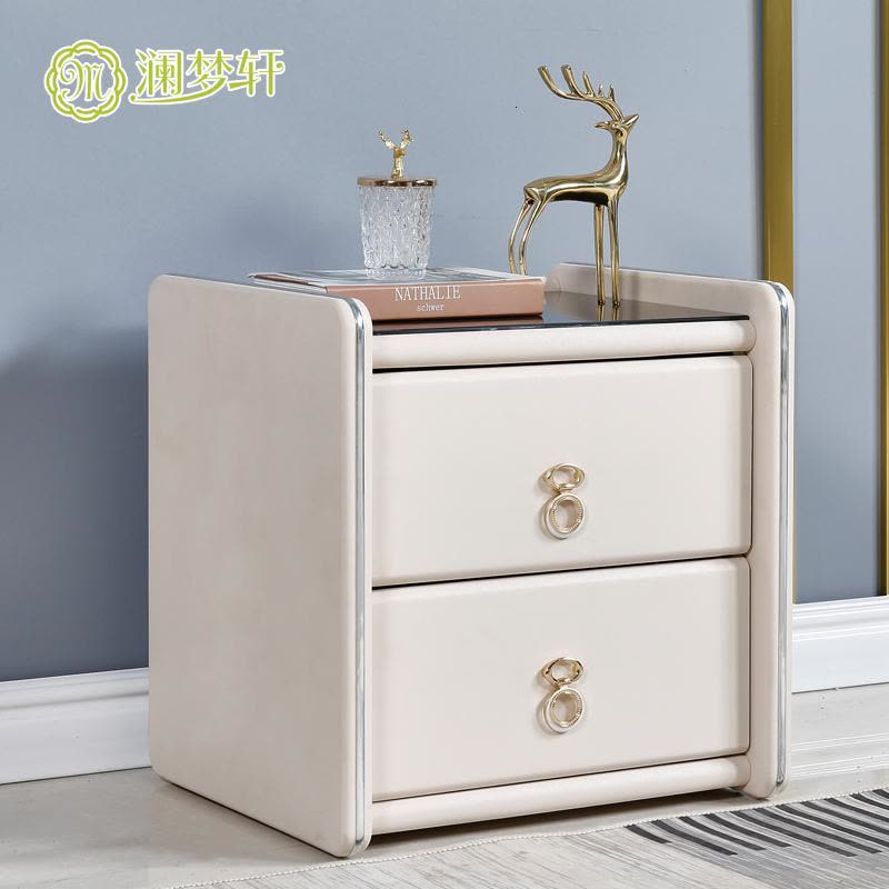 软包床头柜皮艺储物床边柜电话柜简约现代小户型轻奢床头柜定制图片