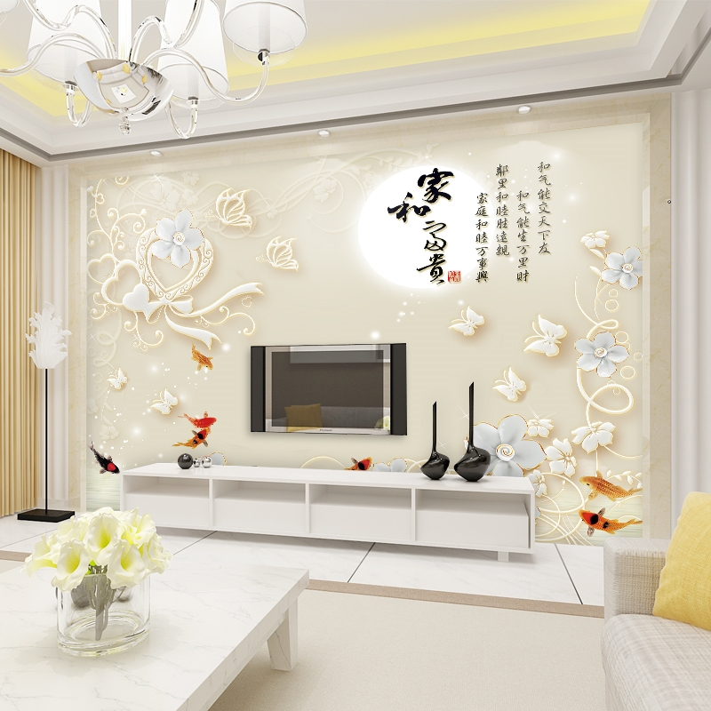 客厅电视背景墙壁纸影视墙现代中式3d立体无缝墙布墙纸大型壁画布