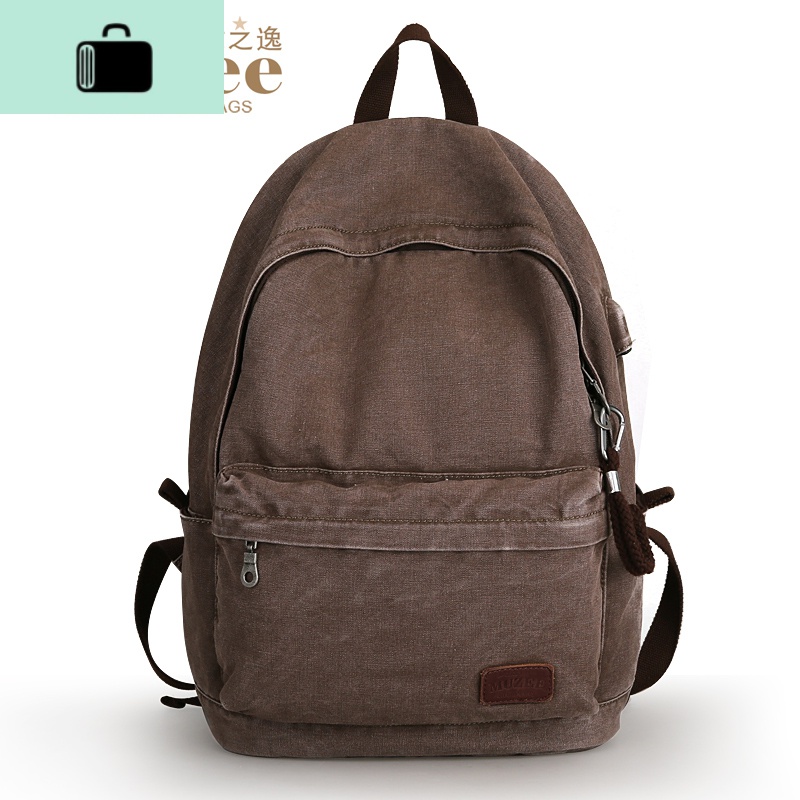 双肩包男士休闲洗水帆布背包时尚潮流学生书包男电脑旅行包NEW LAKE 复古深咖高清大图
