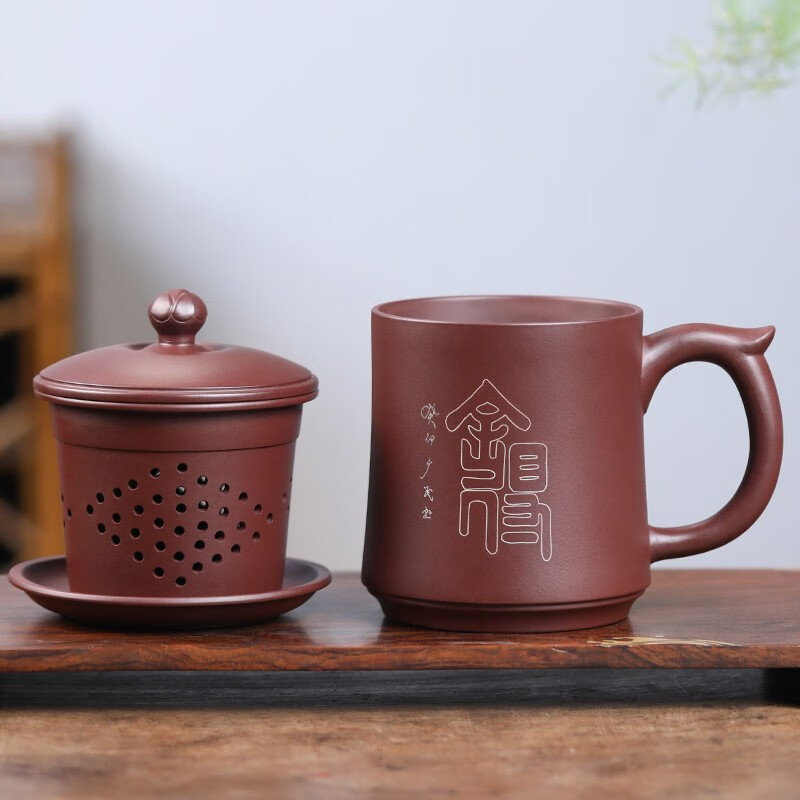 金镶玉 舍得金镶玉嵌银莲花杯 银丝镶嵌紫砂杯 家用泡茶杯茶具 400ml高清大图