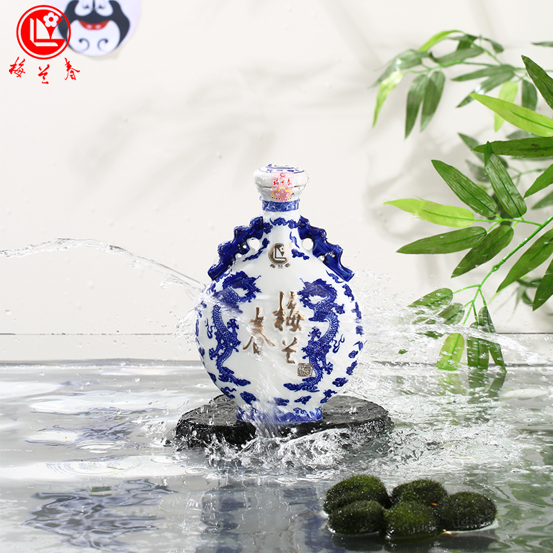 梅兰春 扁龙瓶40度溱潼八景 500ml 8瓶整箱装 芝麻香型白酒 20年陈酿 京剧大师梅兰芳故乡美酒[新旧包装随机发]
