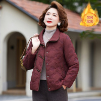 妈妈秋冬棉服外套洋气大码棉袄新款中老年人女装冬季羽绒棉衣 XL(建议95-110斤） 安哥拉红棉衣【加绒加厚】