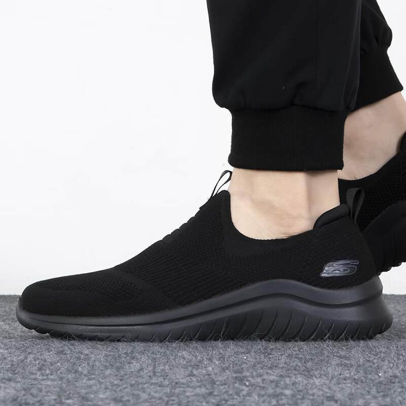 斯凯奇(Skechers)男鞋 2023秋季新款健步鞋男一脚穿网布透气轻便懒人鞋软底休闲鞋 232106-BBK 39.
