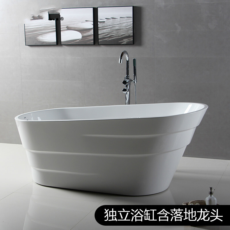 新款亚克力独立式浴缸家用浴缸浴池欧式简约1.73米新款空缸+落地龙头≈1.7M波迷娜BOMINA高清大图