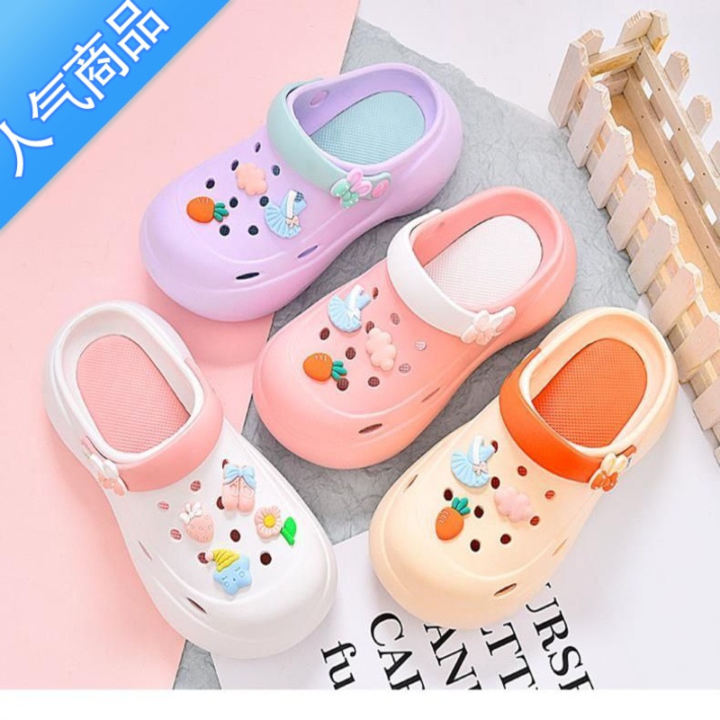 SUNTEK可爱卡通增高厚底洞洞鞋女款外穿透气松糕底包头半两穿网红凉拖鞋高清大图