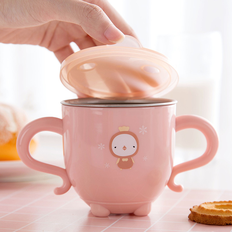 四方达304不锈钢儿童水杯家用宝宝口杯幼儿园带盖防摔杯子喝水杯