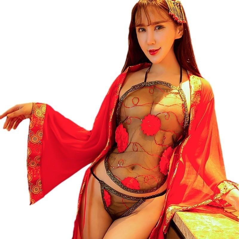 长夜漫漫唐装外套配肚兜 古典美女红色透视肚兜 情趣性感刺绣古装Rk高清大图