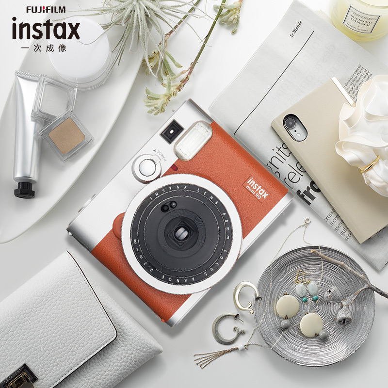 富士(FUJIFILM)INSTAX 立拍立得 一次成像 胶片相机 mini90银棕色 套装一(含10张相纸)