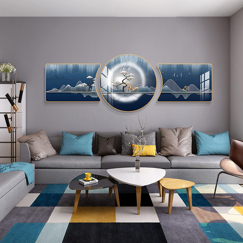 客厅装饰画福禄双全壁画现代轻奢大气三联画寓意好沙发背景墙挂画立体