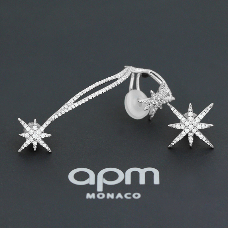[apm MONACO]不对称流星星耳钉耳夹S925银耳饰甜美时尚女士耳扣送女友贵族银饰 银色