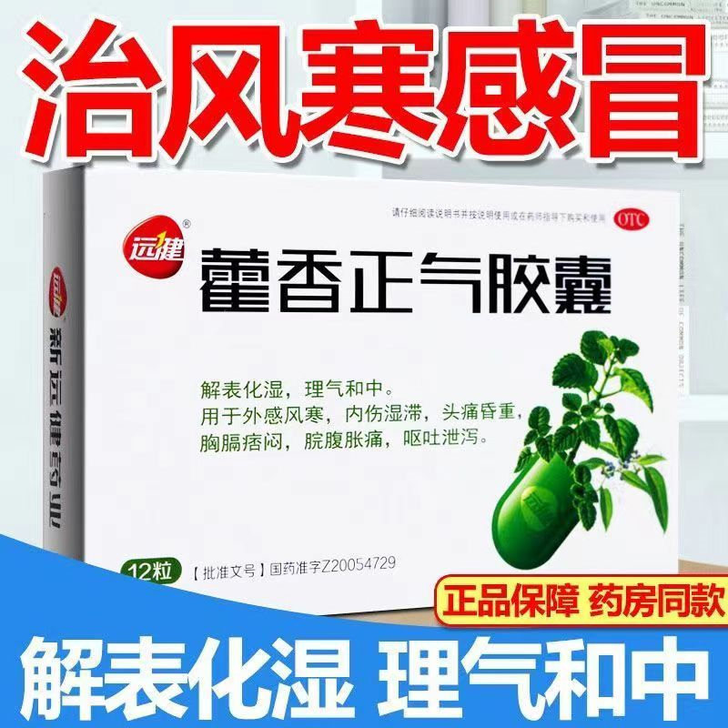 [1盒装 尝试装]远健藿香正气胶囊 用于外感风寒,内伤湿滞,头痛昏重,胸膈痞闷,脘腹胀痛,呕吐泄泻。