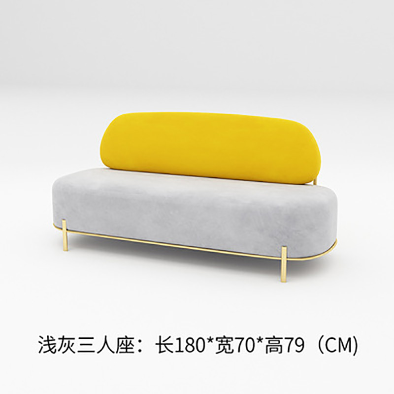 服装店小沙发现代简约美发店美容院小户型接待休闲双人沙发店铺用 浅灰三人座