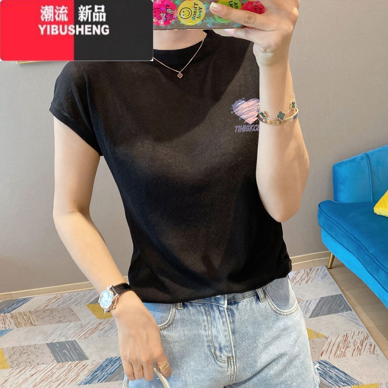 YIBUSHENG欧货白色t恤女季短袖漂亮时尚冰丝针织衫小众内搭上衣2024新款高清大图