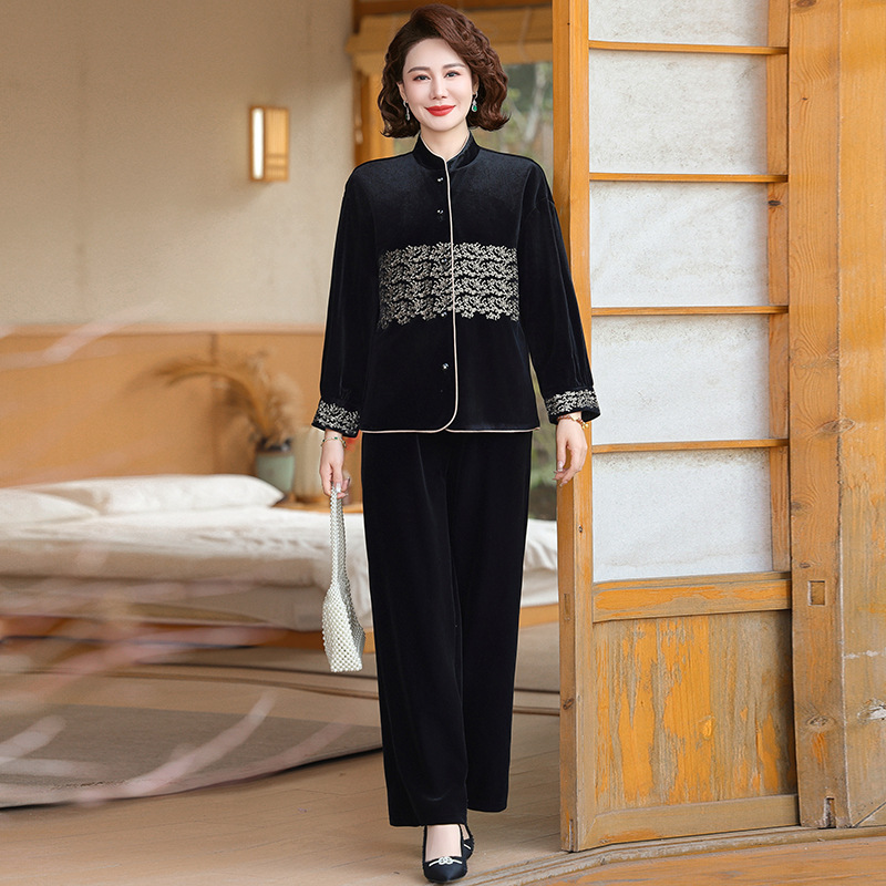 时尚中老年女装大码婆婆装40-60岁妈妈两件套春秋装女宽松衣服女
