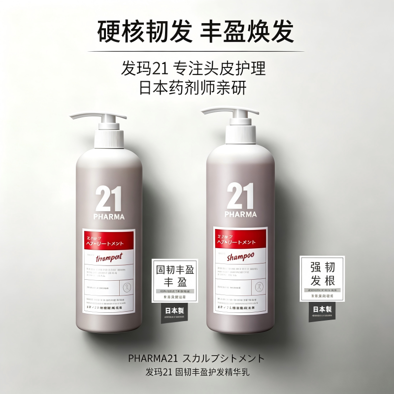 【两瓶装】发玛21洗发水修护滋养型深层清洁去油水润柔顺发质专研护发配方精致瓶身设计 固韧丰盈洗发水+护发精华乳（易断发质适用）