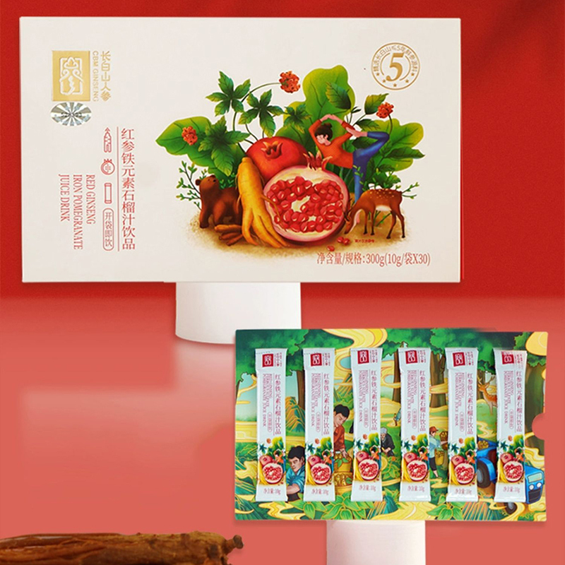 长白山人参红参铁元素石榴汁饮品干货礼盒营养滋补红参饮品300g*1盒