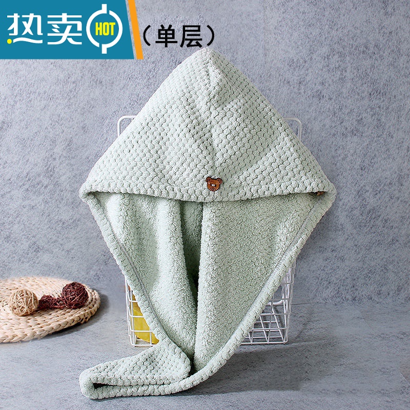 敬平浴帽干发帽吸水女士速干加厚可爱浴帽擦头包头巾发干发巾网红 加厚单层菠萝格绿色1条高清大图