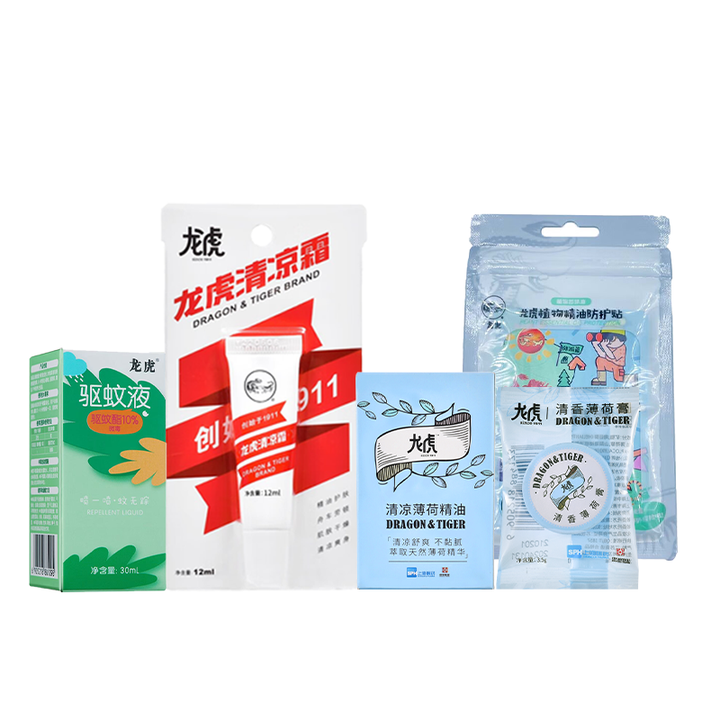 龙虎清凉5件套HG-LH2505(清凉薄荷精油6ml+清香薄荷膏3.5g+清凉霜12ml+驱蚊液30ml+防护贴21贴)