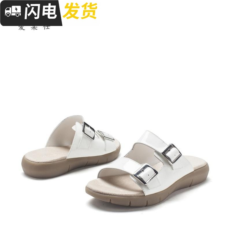 皮漆皮厚底平底软底 舒适简约色女鞋拖鞋启如