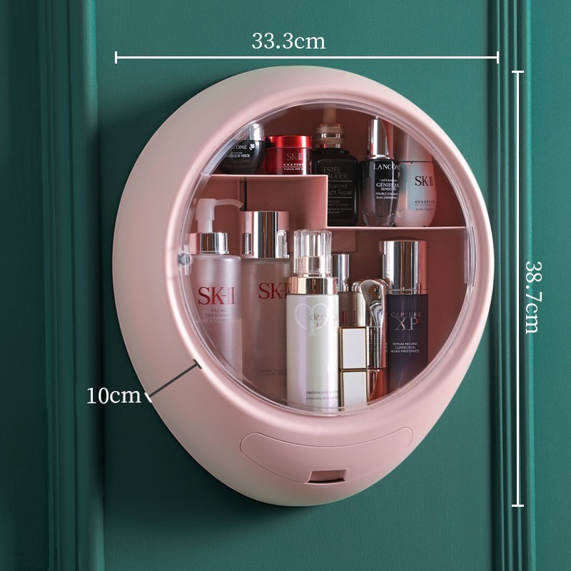 家柏饰(CORATED)壁挂式化妆品收纳盒免打孔防尘浴室卫生间护肤品挂墙置物架洗手台 轻奢风化妆盒(月光白)高清大图