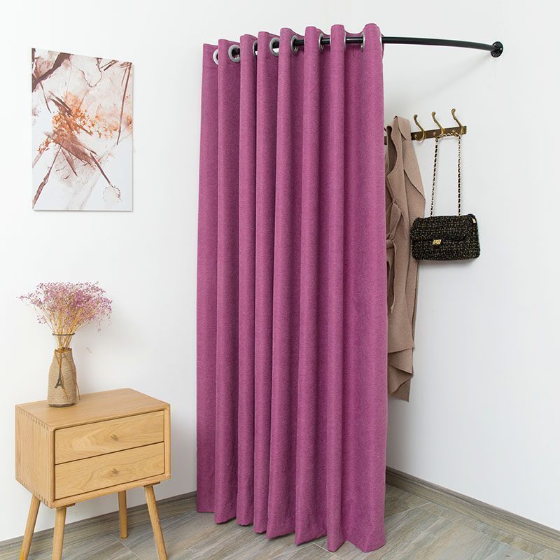 BONJEAN试衣间帘服装店更衣室帘布简易落地式移动折叠轨道换衣间杆子 紫色1米半径弧形杆+2米高布