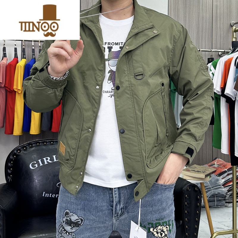 YANXU立领夹克男时尚港风男外套2023秋季新款休闲工装口袋潮款翻领上衣高清大图