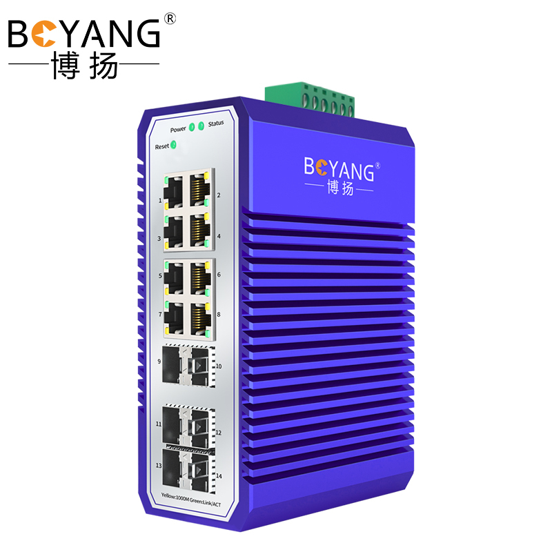 博扬 工业级管理型POE交换机 6光8电千兆SFP 导轨式VLAN以太网光纤交换机 含电源不含模块BY-ISMQ6081