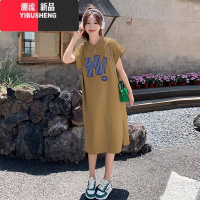 YIBUSHENG大码女装t恤连衣裙小个子衣服季胖mm宽松遮肚子显瘦长款Y M 咖啡色AF604款