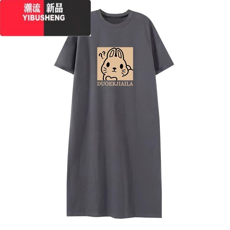 YIBUSHENG短袖t恤裙子女装季衣服胖mm大码遮肚子长裙休闲过膝连衣裙图片