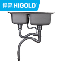 HIGOLD/悍高 304不锈钢水槽 厨房洗菜盆 洗碗池双槽 厨盆加厚拉丝水槽套餐