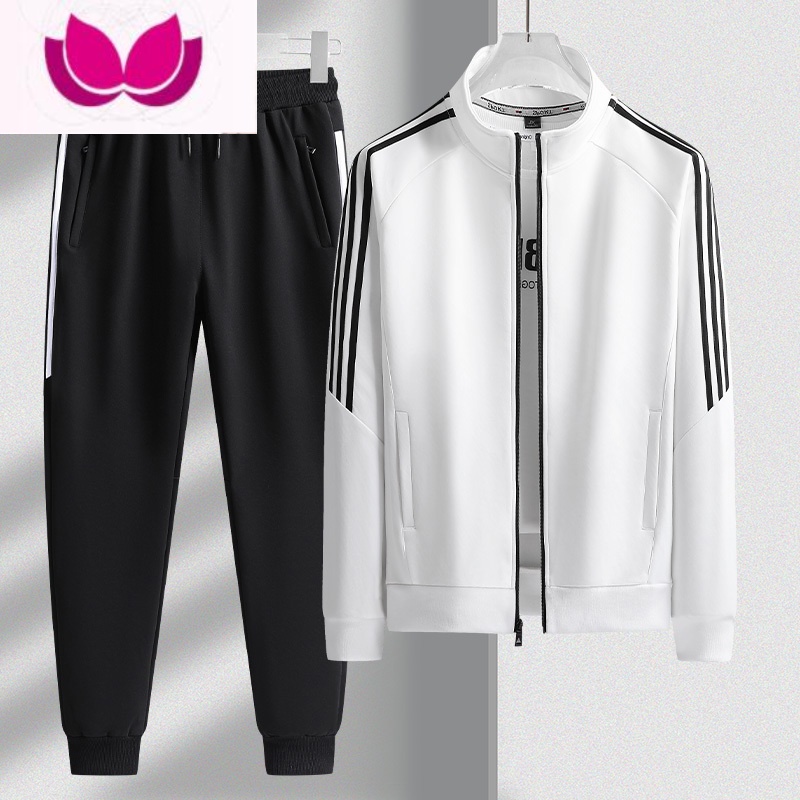 七斓满分推荐!运动套装男开衫男女款运动服立步三条杠卫衣 白色 2XL