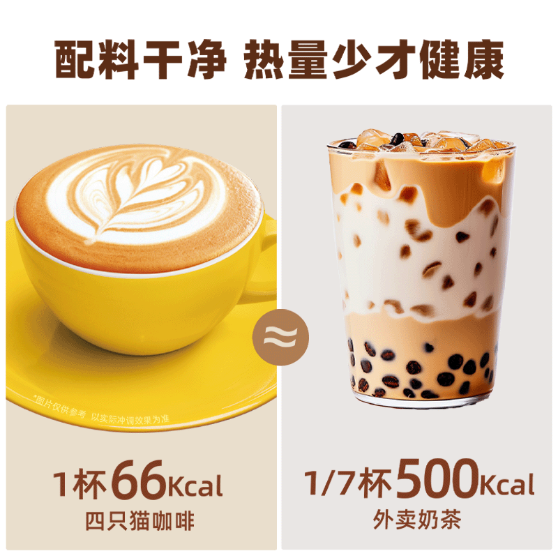 四只猫拿铁+卡布奇诺咖啡各20条盒装 速溶咖啡组合 附赠黄白马克杯高清大图