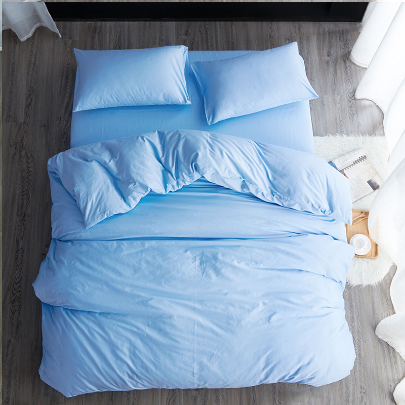 俏庭全棉纯色四件套100棉浅蓝色单位套
