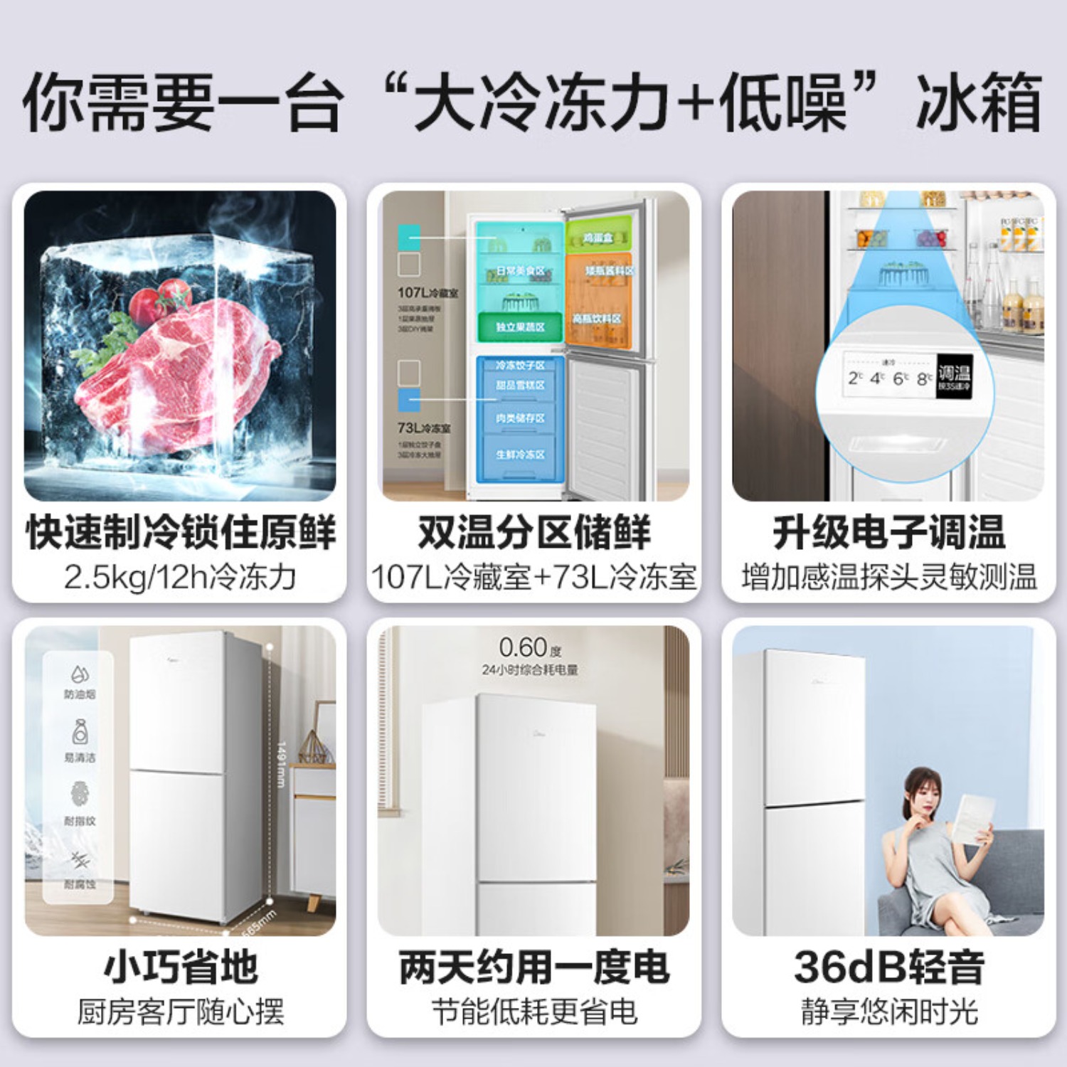 美的(Midea)189白色双开门两门小户型家用小型客厅租房宿舍冰箱可冷藏冷冻小巧不占地MR-189E高清大图