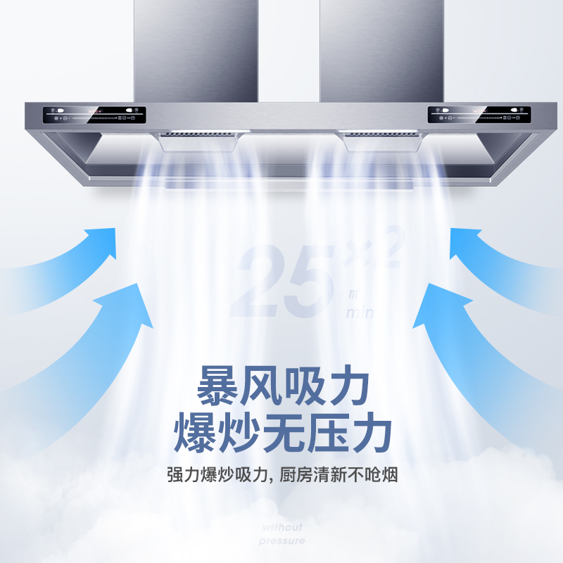 [升级版70立方]欢呼好太太饭店农村土灶柴火灶抽油烟机 大吸力餐饮食堂商用油烟机顶吸式不锈钢排烟机罩1.8米双头自动清洗高清大图
