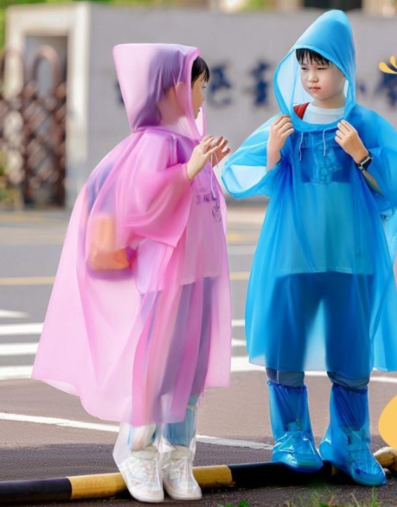 儿童成人一次性压缩包装雨衣迷你便携户外透明雨披小学生口袋雨衣-枫叶红5件加厚+大书包位;儿童雨衣【均码】