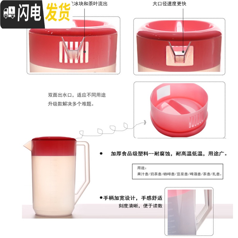 三维工匠 冷水壶大容量带刻度果汁壶豆浆壶带盖量杯家用塑料耐热 透明1250凉水壶高清大图