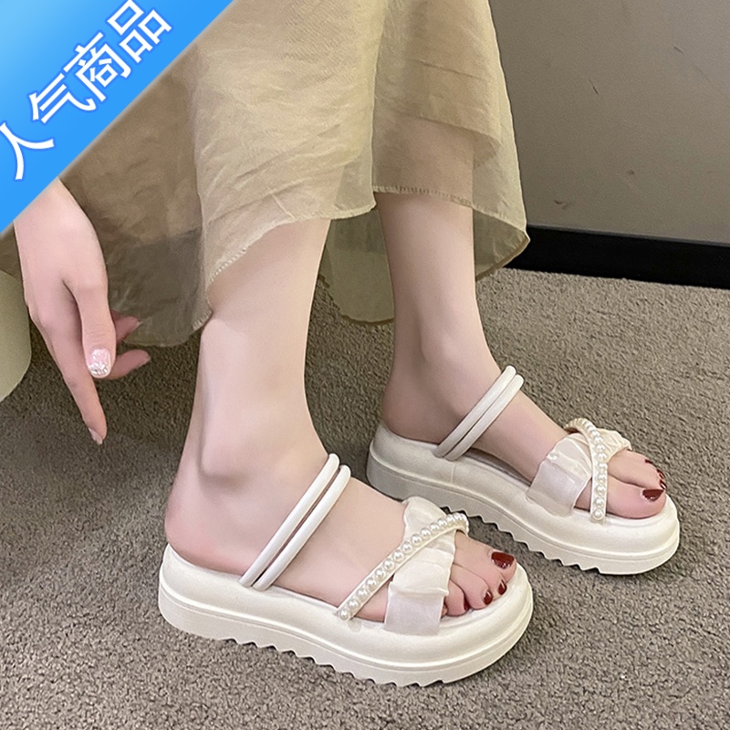 SUNTEK凉鞋女款夏季外穿2023新款仙女风配裙子珍珠时尚百搭凉拖鞋女士ZH高清大图