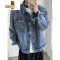 YANXU美式复古水洗垫肩短款牛仔外套男潮牌感cleanfit工装夹克